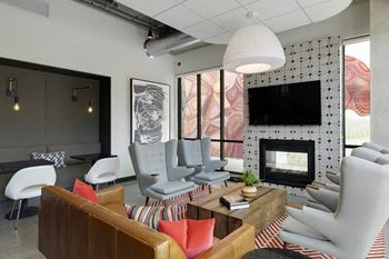 Clubroom with fireplace
